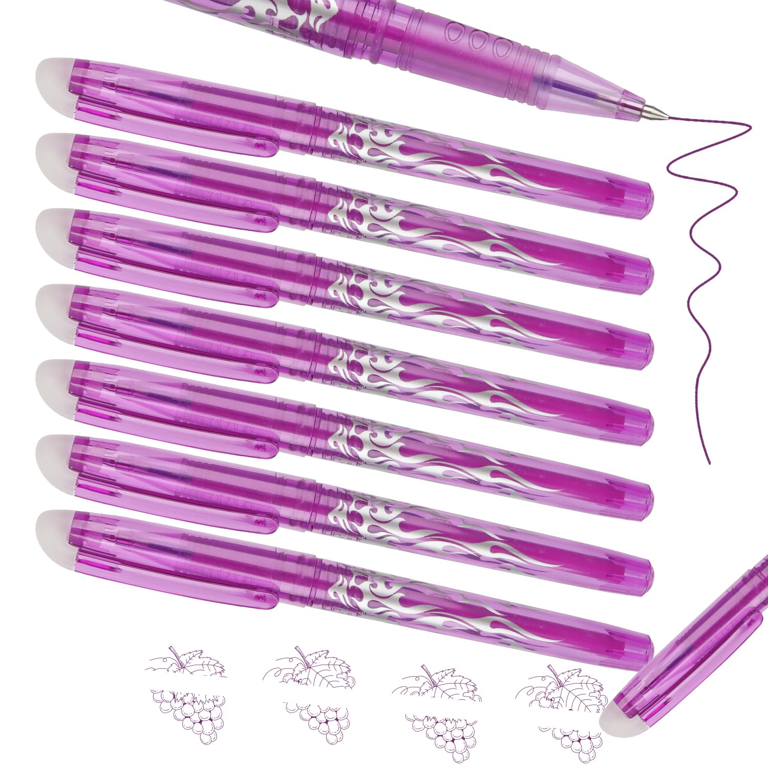 MOTIBACK 7PCS Purple Erasable Gel Pens with Rubber Erasers – Smooth Writing Gel Pens for School, Office & Home, Perfect Erasable Pens for Kids & Adults, Easy Corrections, Ideal School Supplies 0.5mm