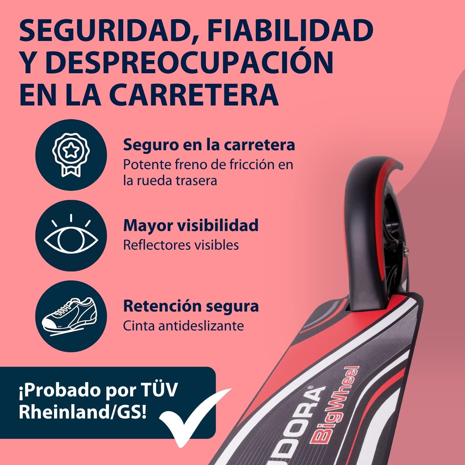 HUDORA BigWheel Scooter 205 Scooter Robusto de Aluminio Regulable en Altura y Plegable para Niños y Adultos hasta 100 kg