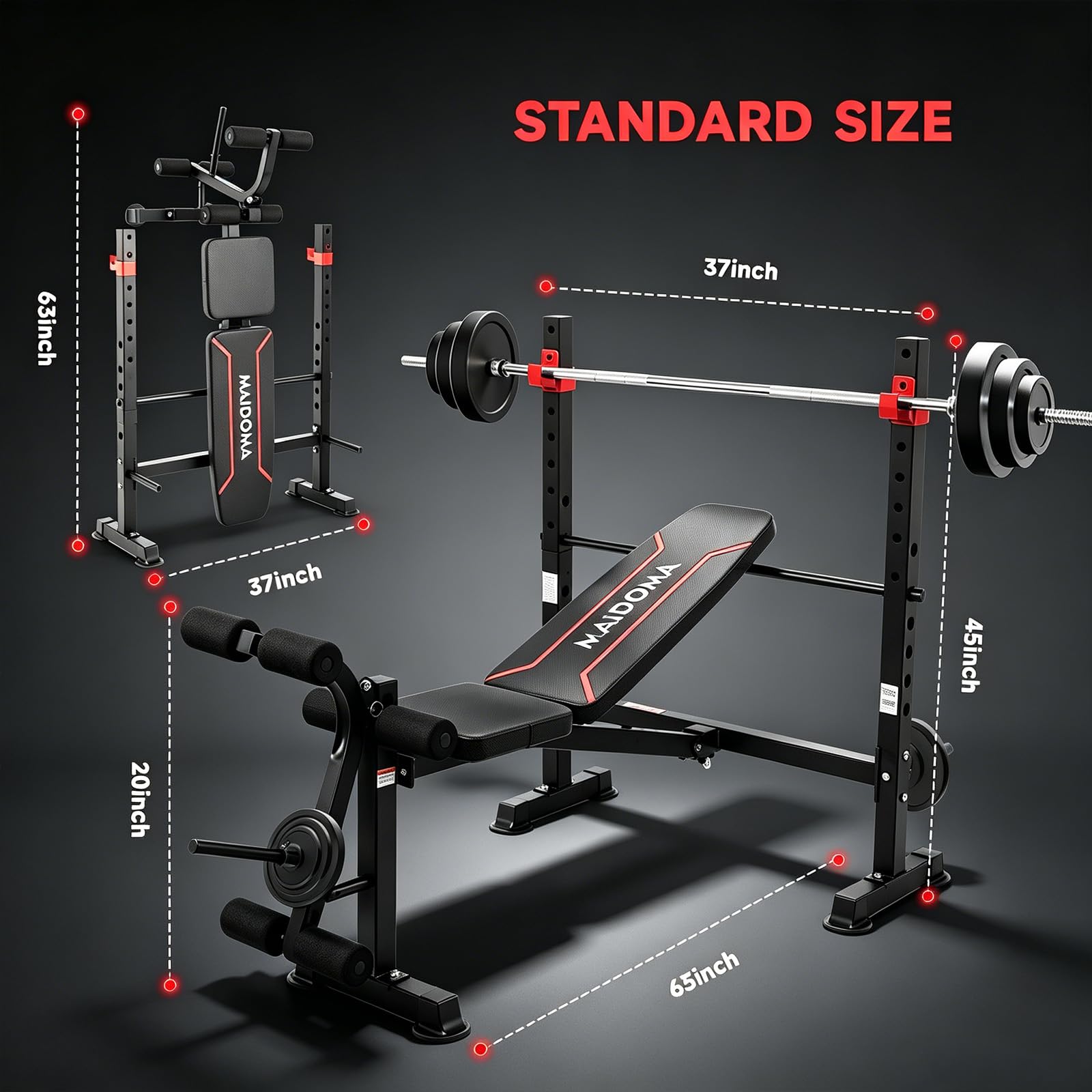 1500LBS Foldable 8 IN 1 Weight Bench with Upgraded Leg Extension | Adjustable Flat Incline Decline Bench Press Set with Wide Squat Rack for Full Body Home Gym Workout (US Stock)