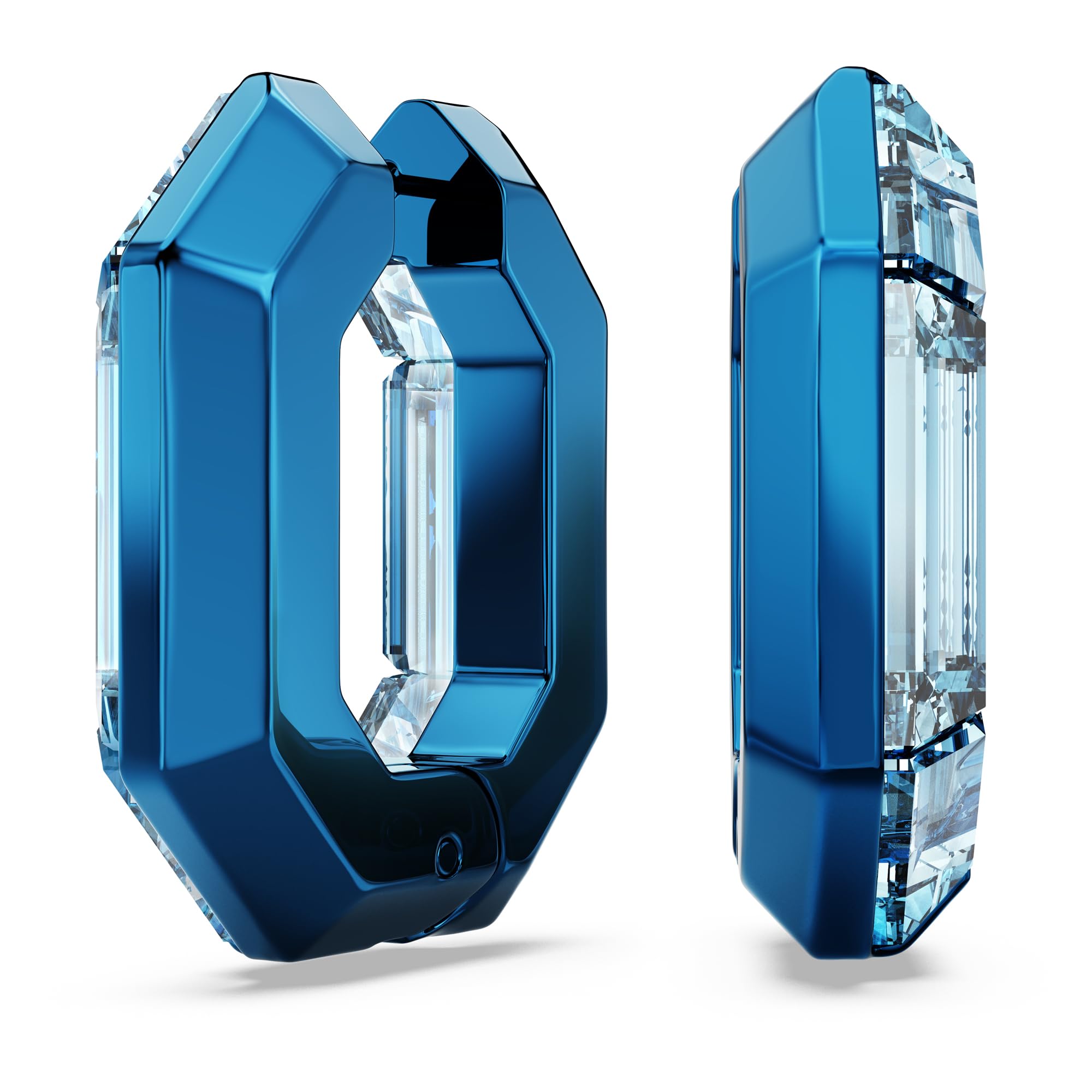 Swarovski Lucent Hoop Earrings Octagon Shape Small Blue