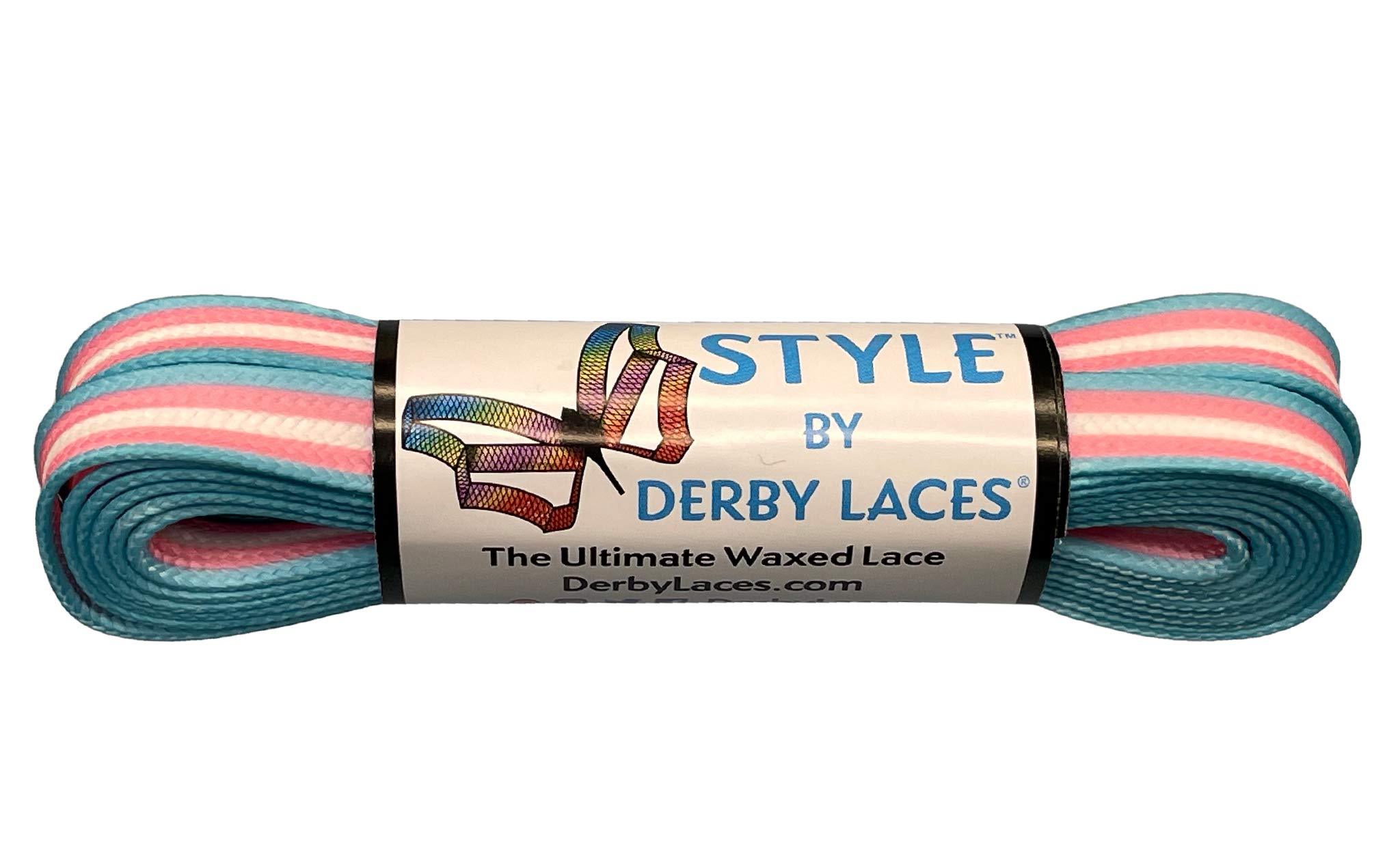 Derby Laces Style Wide 10mm Waxed Lace for Roller Skates, Hockey Skates, Boots, and Regular Shoes - Trans Stripe - 96 Inch / 244 cm