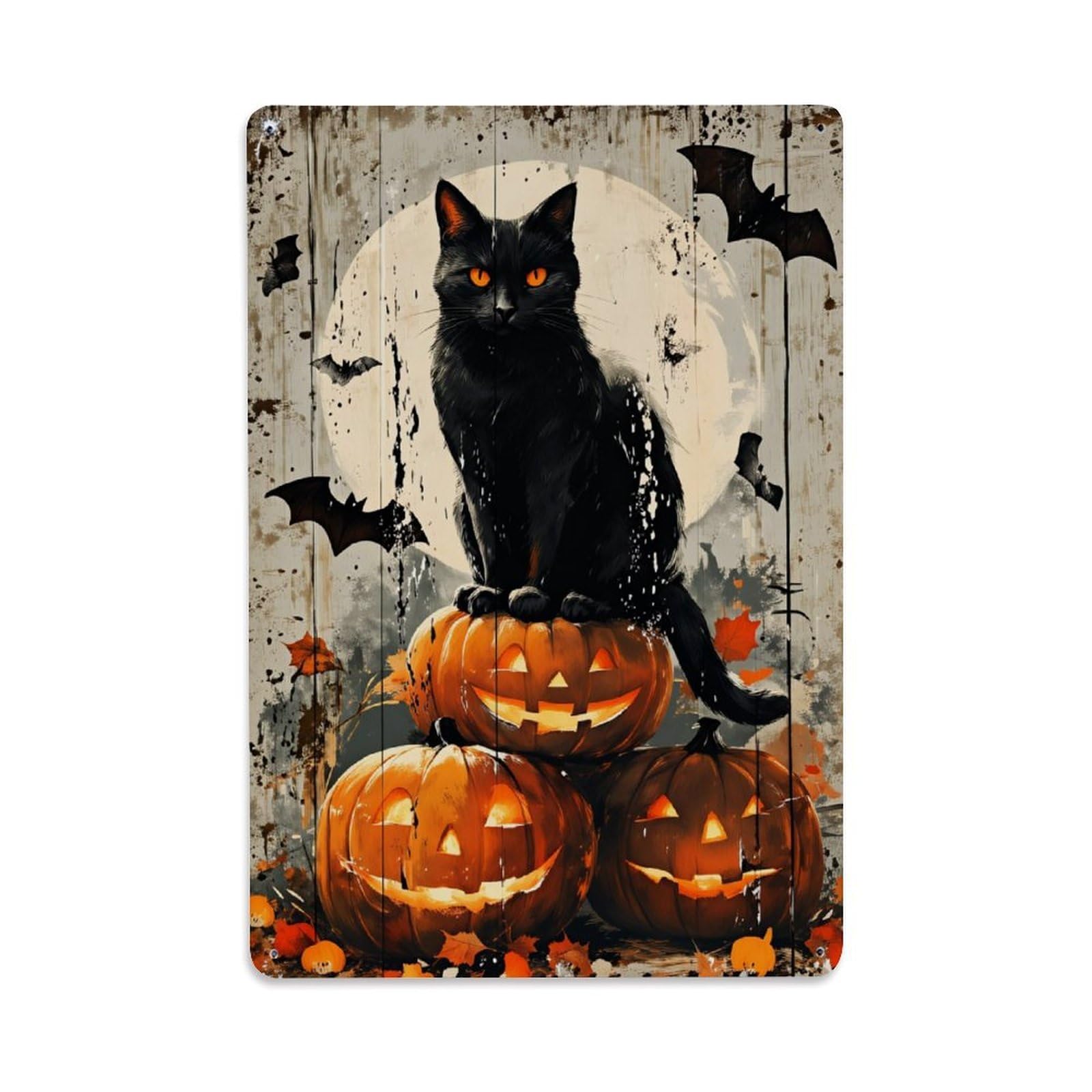 Enderetf Vintage Black Cat Pumpkin Bats Moon Tin Sign Metal Poster, Home Bar Garage Man Cave Cafe Indoor & Outdoor Wall Decoration 8X12inches