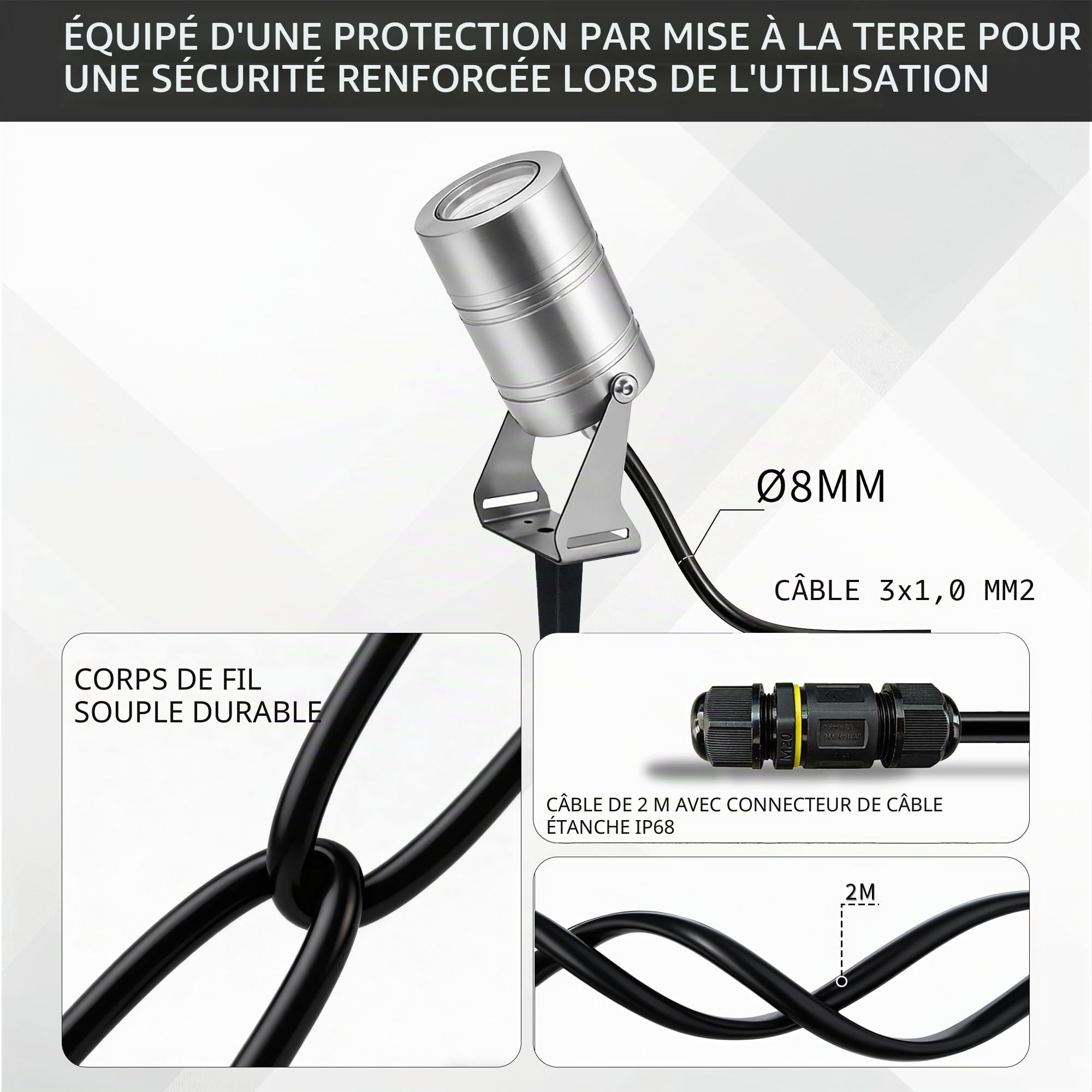 JNR Spot LED Extérieur, Étanche IP65 Spot Exterieur GU10, Argent 2 Pack