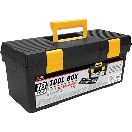 Performance Tool W54017 18-Inch Plastic Box with Handle, Tool Organizer Storage Box, Removable Inner Tray, Lightwieght & Easy to Carry