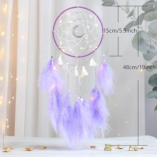 Miniatura 5 de Nice Dream - Atrapasueños con luces LED, hechos a mano para el dormitorio, para colgar en la pared, decoración del hogar, adornos, artesanías