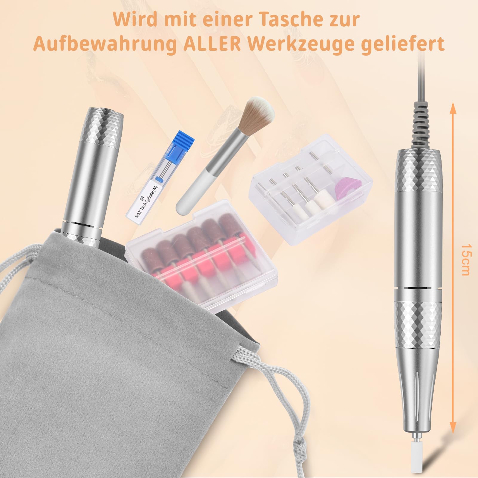 Professionelle Elektrische Nagelfeile 45000U/M für Gelnägel und Acrylnägel mit LCD-Display, Bit-Lock Design, mit Maniküre Pediküre Zubehör Set für den Heimgebrauch und Nagelstudios