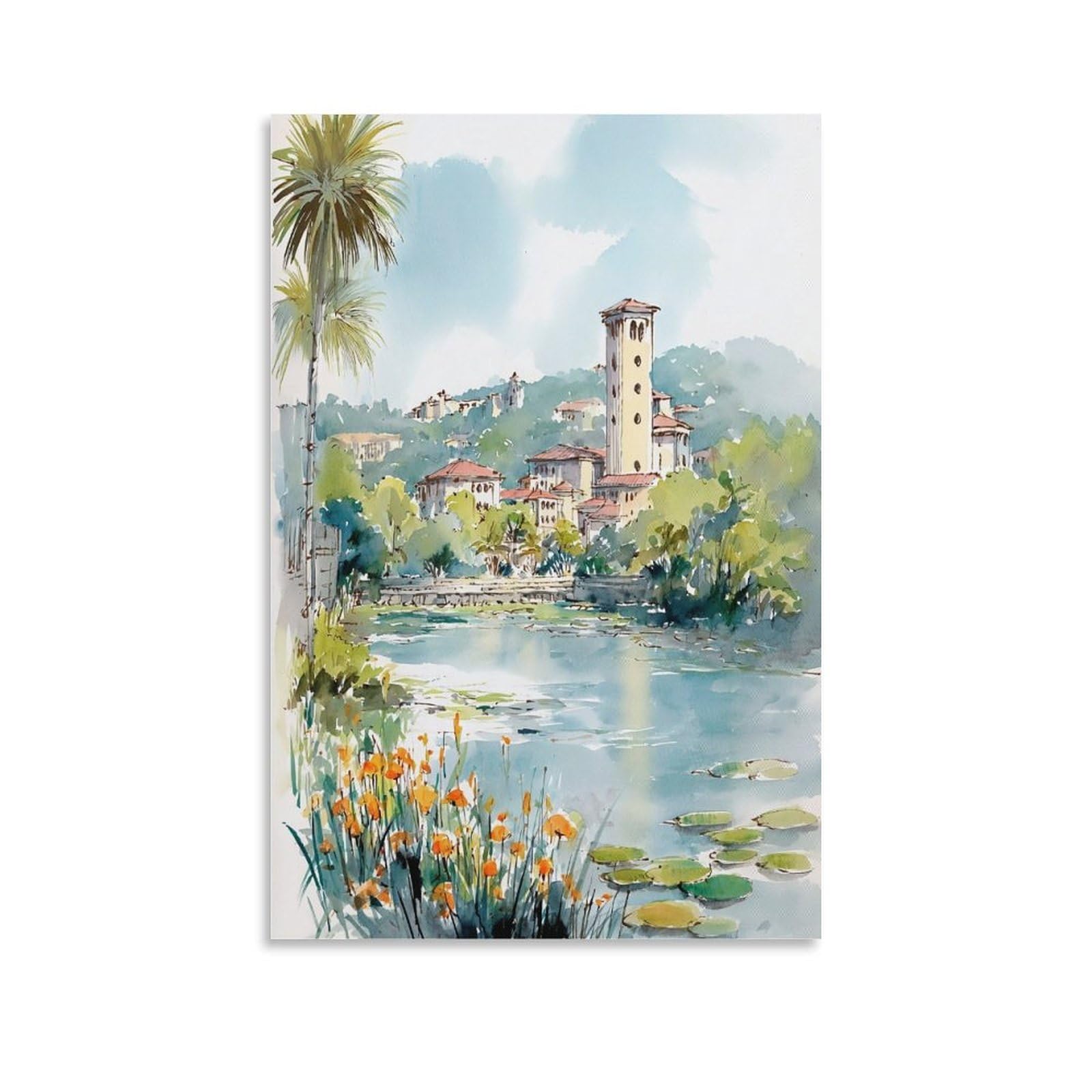 LCYNNH Orlando Watercolor Painting 24x36inch(60x90cm) Vintage Travel Poster Watercolor Canvas Art