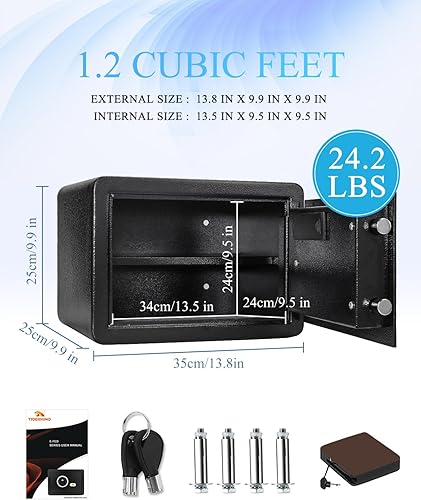 Miniatura 4 de TIGERKING Caja de seguridad digital con luz LED, pequeña caja de seguridad para dinero con estante extraíble, caja de seguridad para dinero, joyería