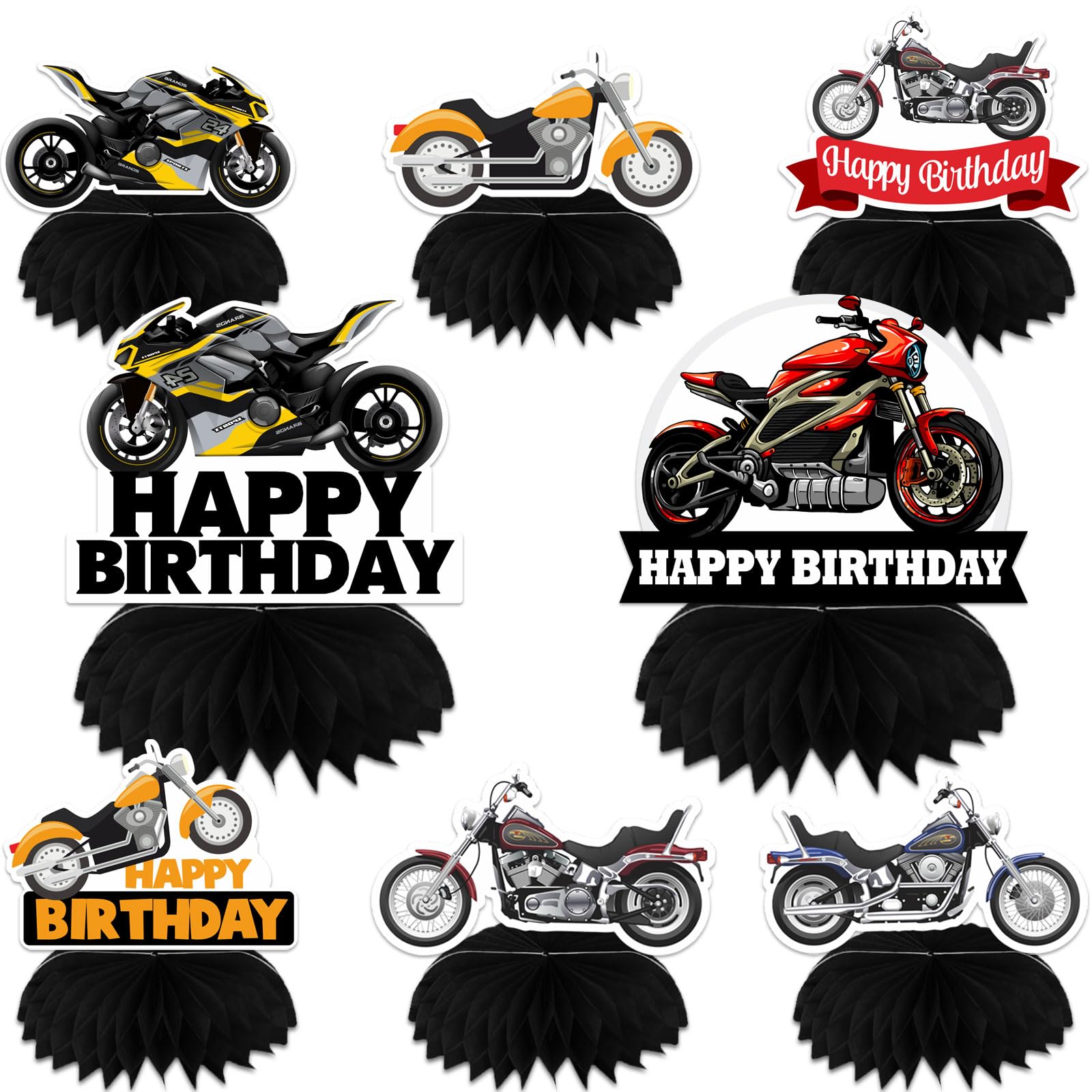 Motorcycle Motorbike Happy Birthday Honeycomb Centerpieces Extreme Soprts Racing Motocross Dirt Bike Theme Decor for Motorcycle Rider Man Boys Teen 1st Birthday Party Baby Shower Supplies Decorations