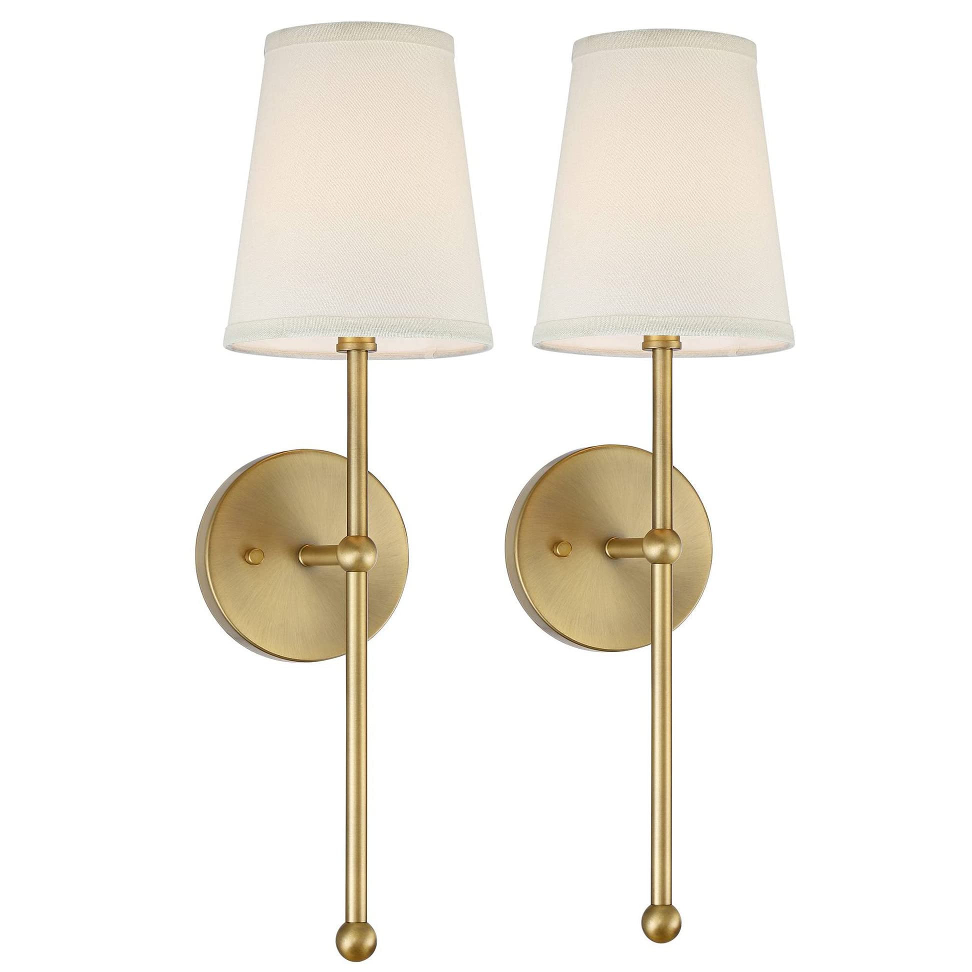 MESOVFCA Wall Sconces Sets of 2, Classic Brushed Brass Sconces Wall Lighting, Hardwired Bathroom Vanity Light Fixture with Fabric Shade for Bedroom Living Room Hallway Kitchen, Gold