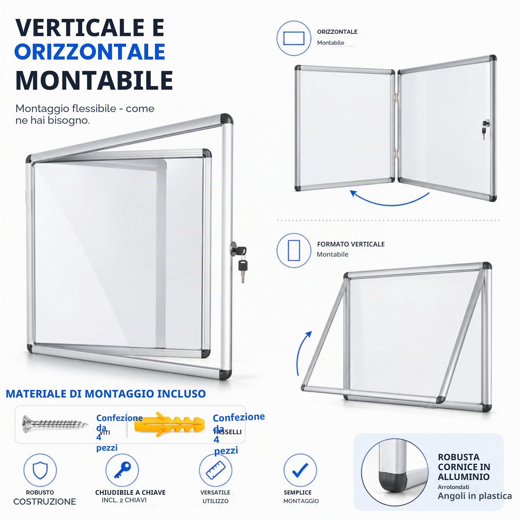 Floordirekt | bacheca in alluminuim, vetrina con serratura a chiave | lavagna magnetica - porta con serratura - telaio in alluminio | 6 x A4