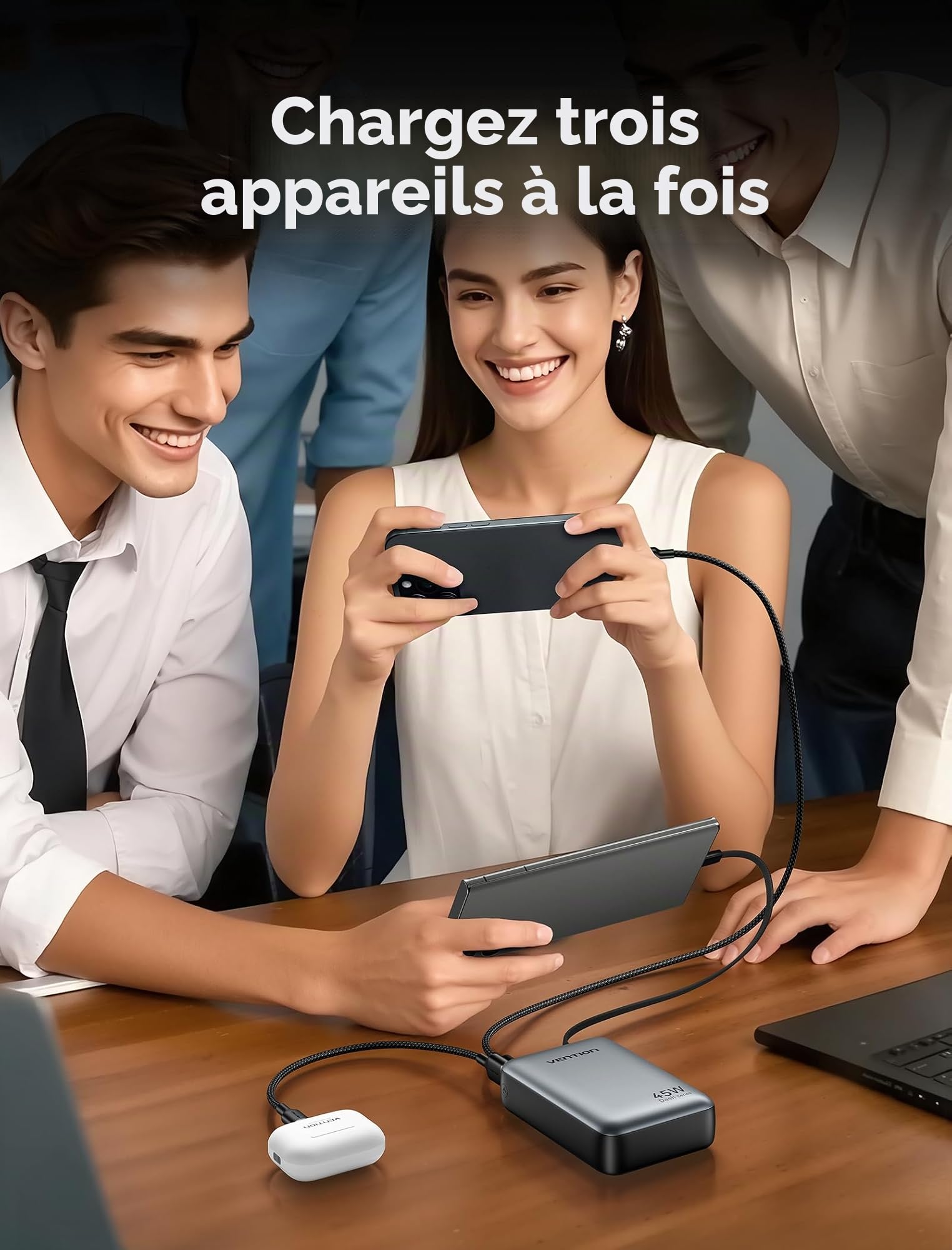 VENTION Mini Power Bank 45 W 20 000 mAh avec câble USB-C intégré, Chargeur Rapide PD/PPS, Batterie Externe de téléphone Portable avec écran LED pour iPhone 16/15/14, Galaxy S25/S24, iPad, Ordinateur