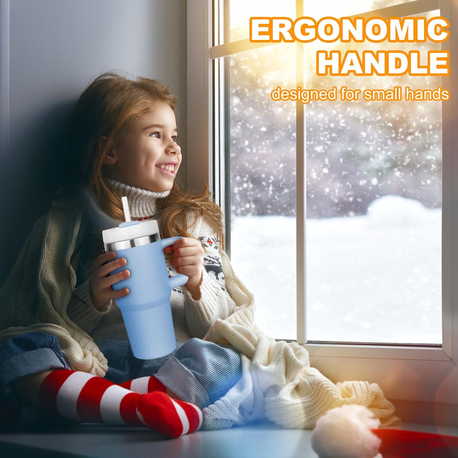 14 oz Tumbler with Handle and Straw, Small 14oz Coffee Cup with Lid and Straw Stainless Steel Tumblers, Outdoor Sports Travel School Gift cup(BluePink) - Image 6