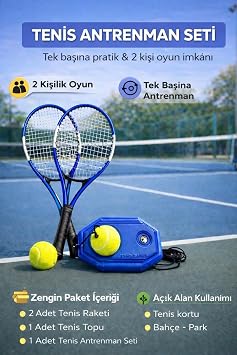 Leyaton Tenis Seti, 2 Adet 21 in  Raket, Tenis Topu, Ta ma  antas , Tenis Antrenman Aparat , Mavi