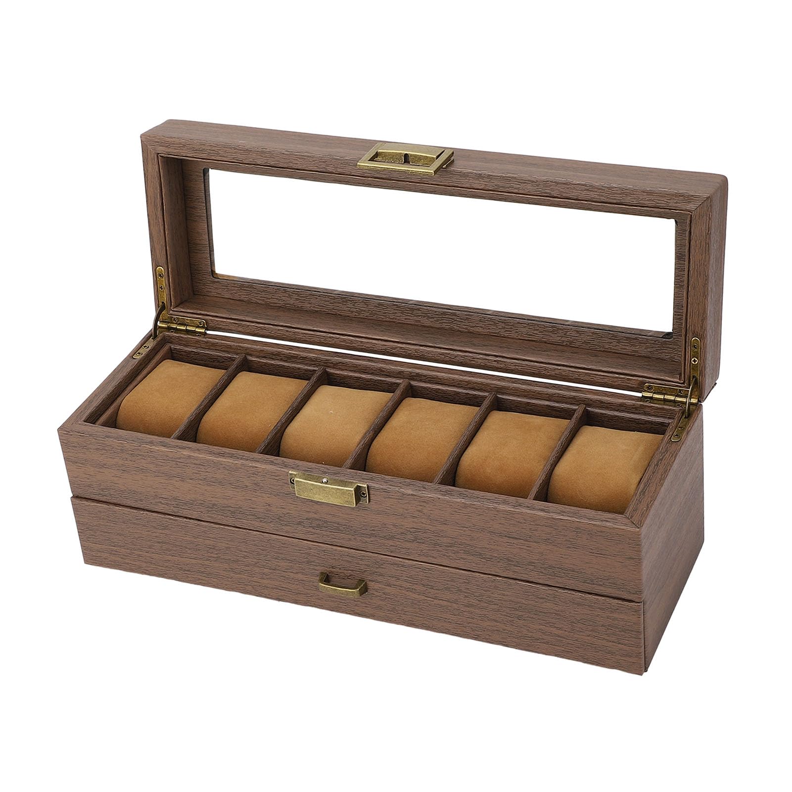 Haofy Organizer Porta Orologio a Doppio Strato a 6 Slot con Copertura in Vetro Temperato Trasparente per gli Amanti dei Gioielli