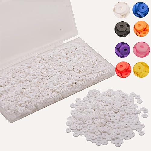 2200 cuentas de arcilla blanca con paquete de caja, cuentas de arcilla para fabricación de joyas, cuentas Heishi planas redondas de polímero para