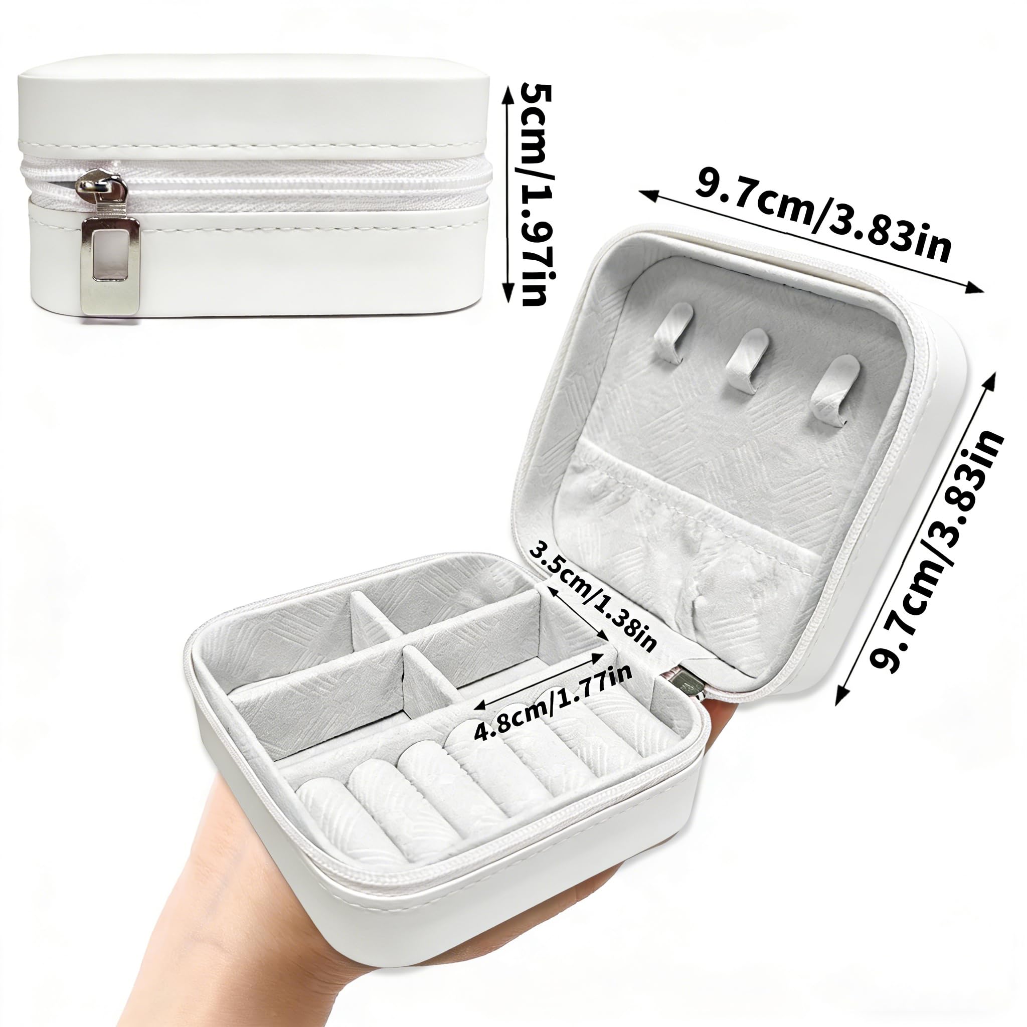 Joyero con monograma portátil, caja de joyería compacta blanca, estuche de viaje organizador de viaje, caja de almacenamiento para collares, aretes, anillos, pulseras (letra A) — view 5