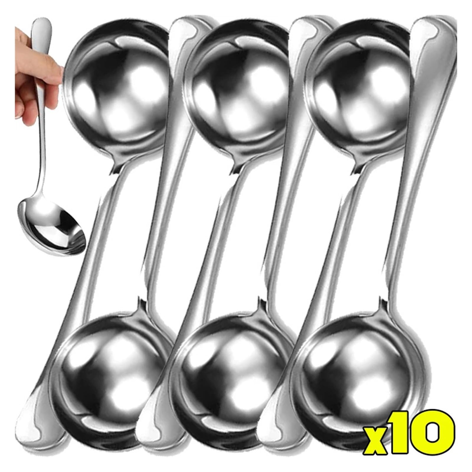Cuchara de sopa cabeza redonda acero inoxidable, mango largo agitador, cuchara café portátil for postre, cocina casera, 2/10 Uds(10Pcs)