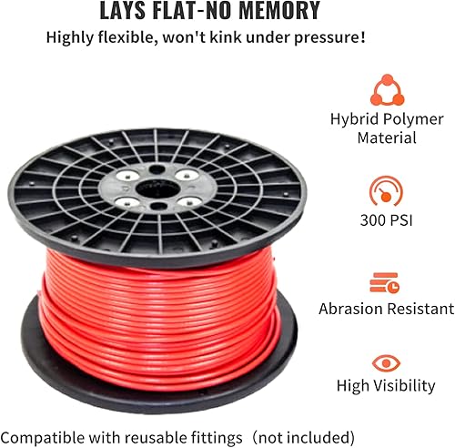 Miniatura 3 de VEVOR Manguera de aire, 38 pulgadas x 250 pies, 300 PSI resistente, manguera híbrida de compresor de aire ligera de PVCgoma, resistente a las
