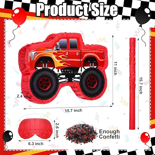 Miniatura 2 de Piñata de camión pequeño, piñata de camión de cumpleaños para niños, piñata de construcción con palo, confeti para niños, suministros de fiesta de