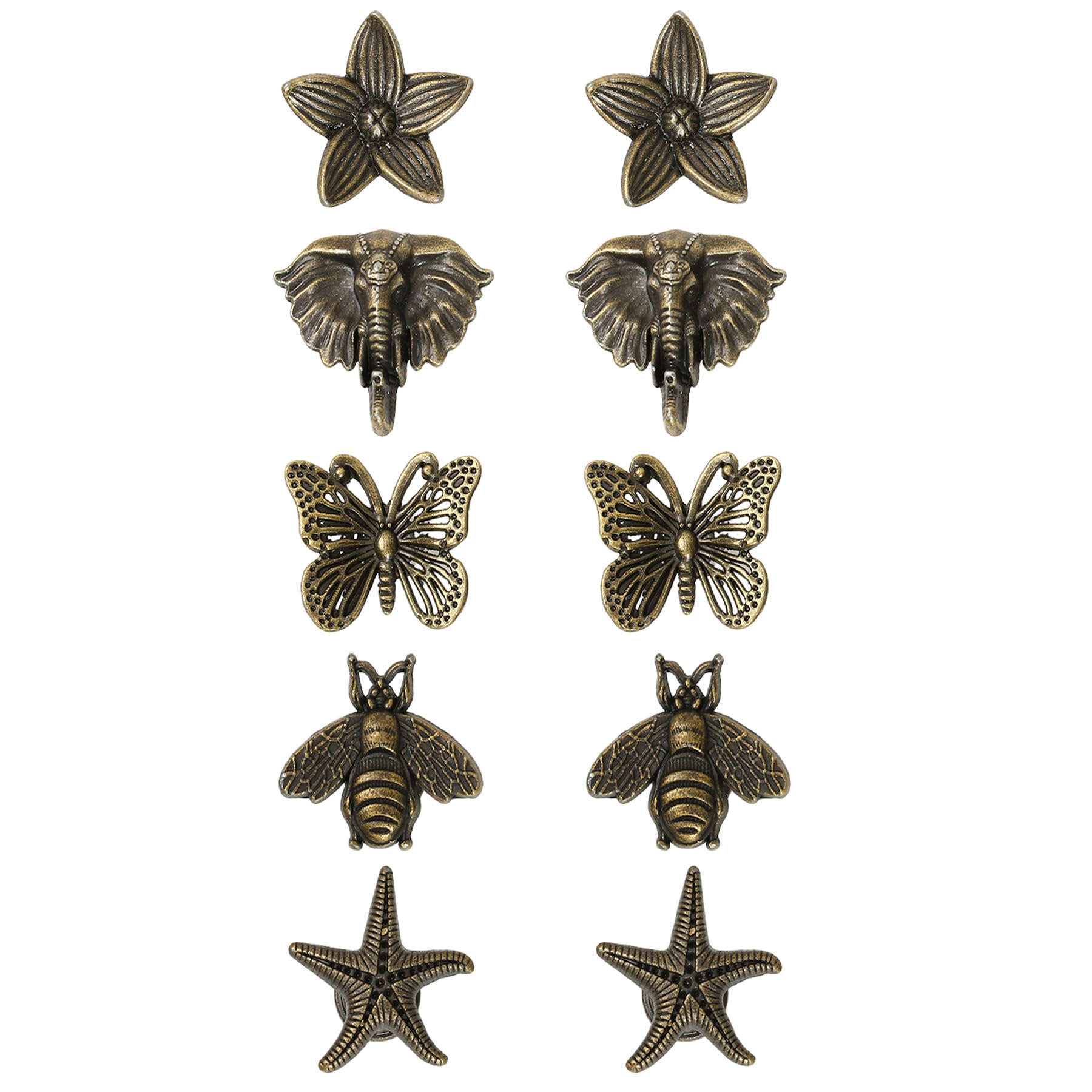 Wasise Drawer Knobs Vintage - 10 Pcs Cabinet Knob, Knobs for Dresser Drawers, Butterfly, Bee, Elephant, Starfish and Flowers Small Bronze Decorative Cabinet Knob, Antique Vintage Hardware Pulls
