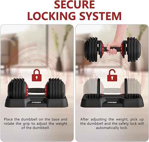 Miniatura 6 de Mancuerna ajustable de 55 libras, 10 opciones de peso, mango de metal antideslizante, ideal para equipo de entrenamiento en casa