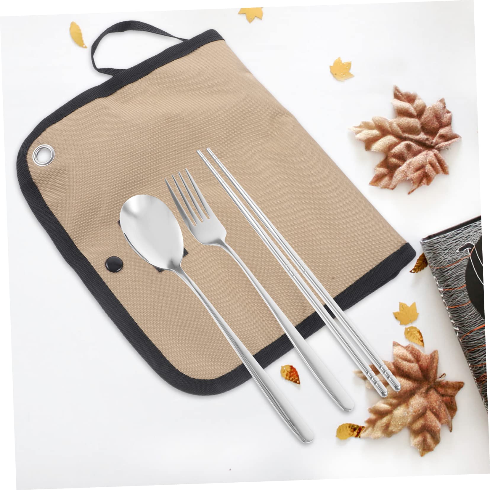 Camping Besteckset aus Edelstahl mit Tasche Leichtes Picknickbesteck 4 Stück Geschirrset für Outdoor Camping Grillen Wandern und Picknick