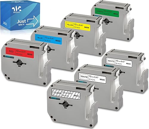 Weemay Paquete de 7 cintas de color M compatibles con Brother Label Maker de 0.472 in 0.47 M-K231 MK131 MK431 MK531 MK631 MK731 MK731 MK Series