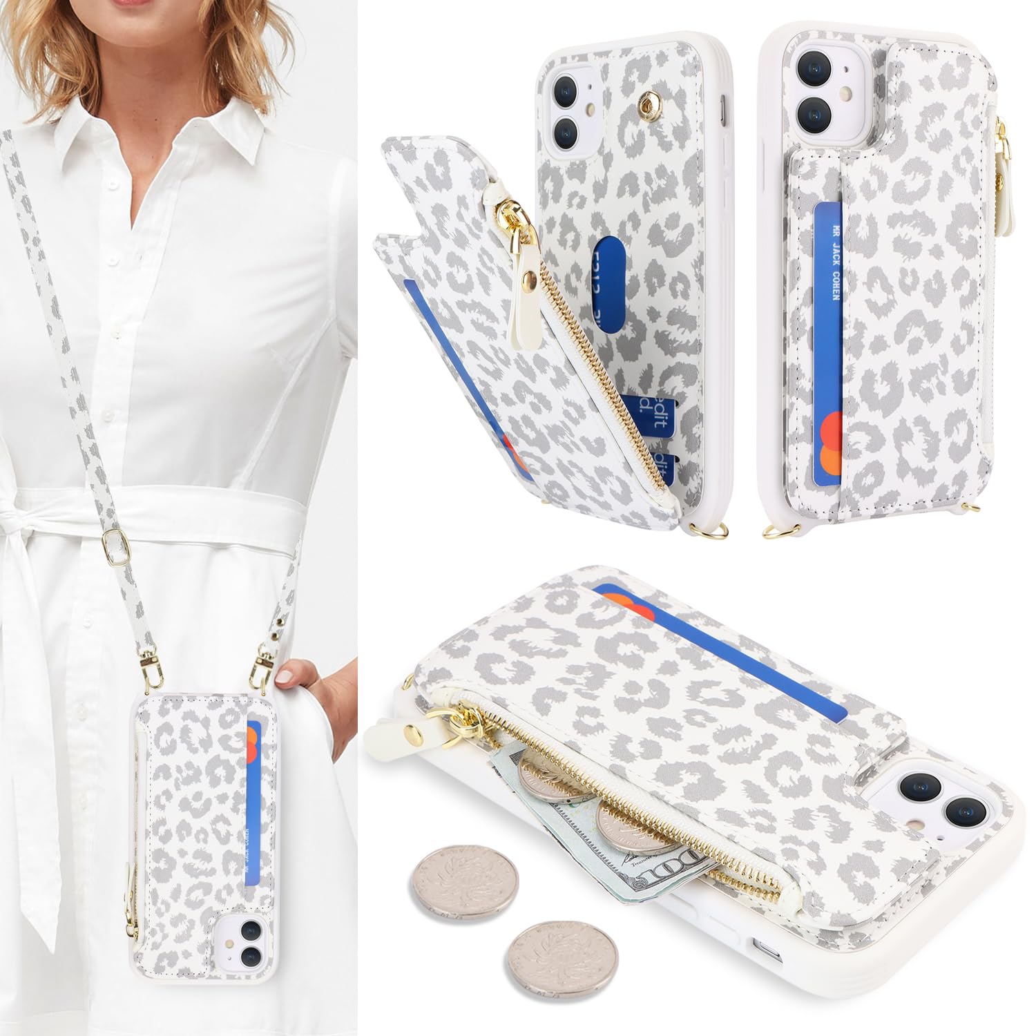 SailorTech for iPhone 11 Phone Case with Credit Card Holder for Women iPhone 11 Leather Case Wallet Crossbody with Credit Card Slots Zipper Shockproof Case for Men