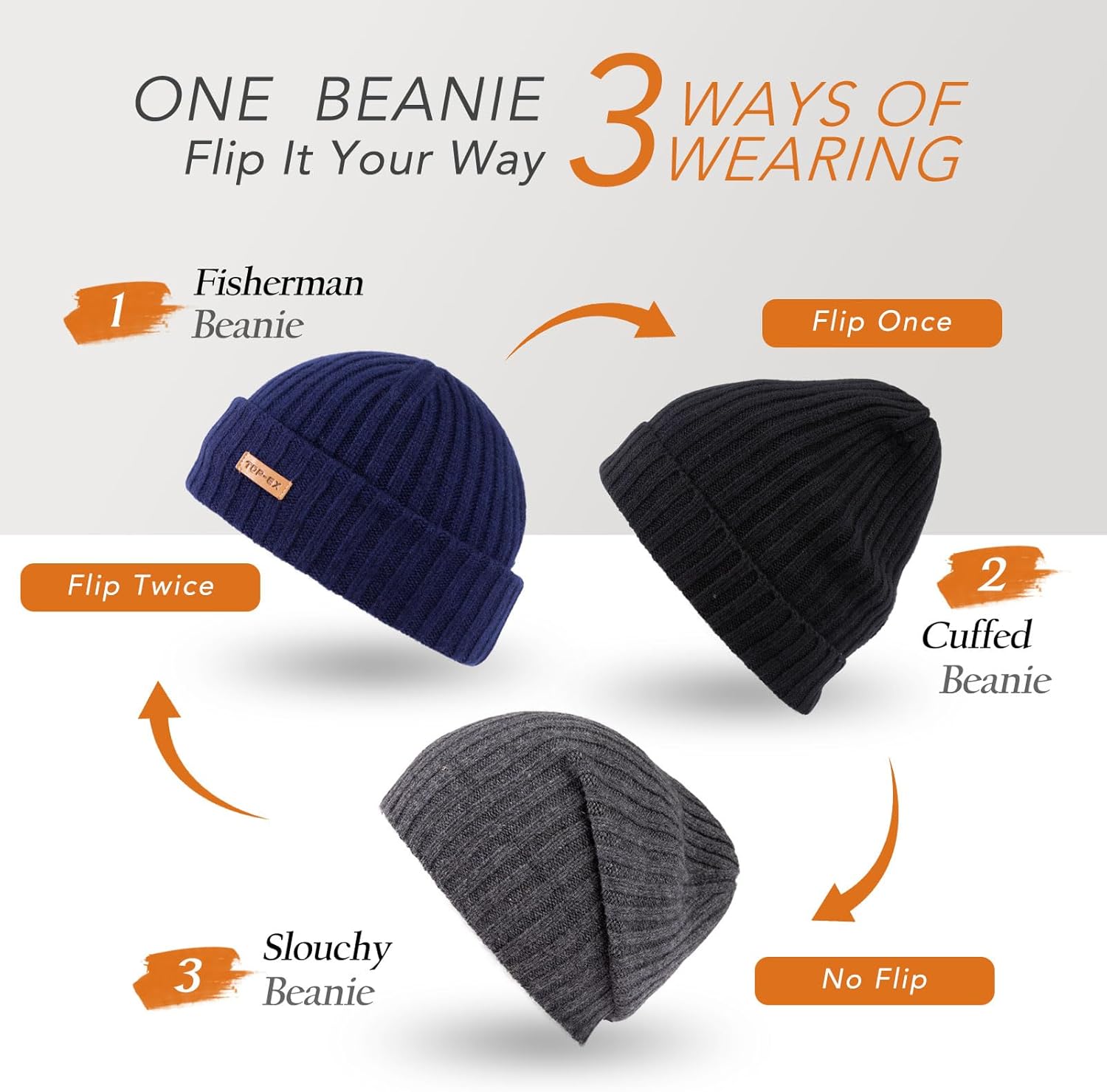 PolarWool™ 100% Merino Wool L/XL/XXL Fisherman Beanie Watch Cap Single Layer 3 Styles Warm Winter Knit Hat for Men Women - Image 4