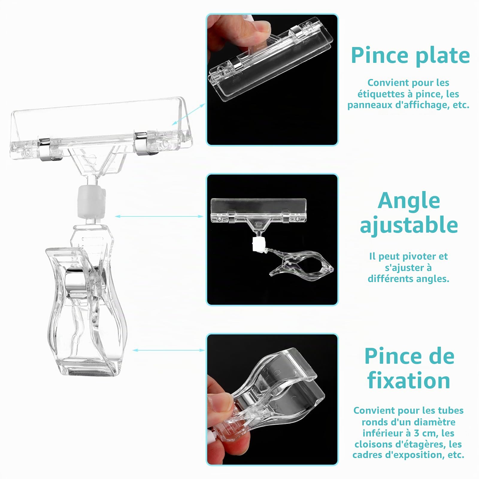 APACALI 50 Pièces Plastique Rotatif Clip, Porte Etiquette Prix Rotatif, Clip d'Affichage de Clip de Marchandise, Clips d'Étiquettes de Prix Transparent pour Cartes, Socle Étiquettes Boulangerie