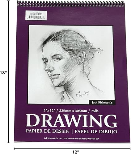 Miniatura 2 de Jack Richeson Bloc de papel de dibujo de 12 pulgadas por 18 pulgadas, espiral de 30 hojas