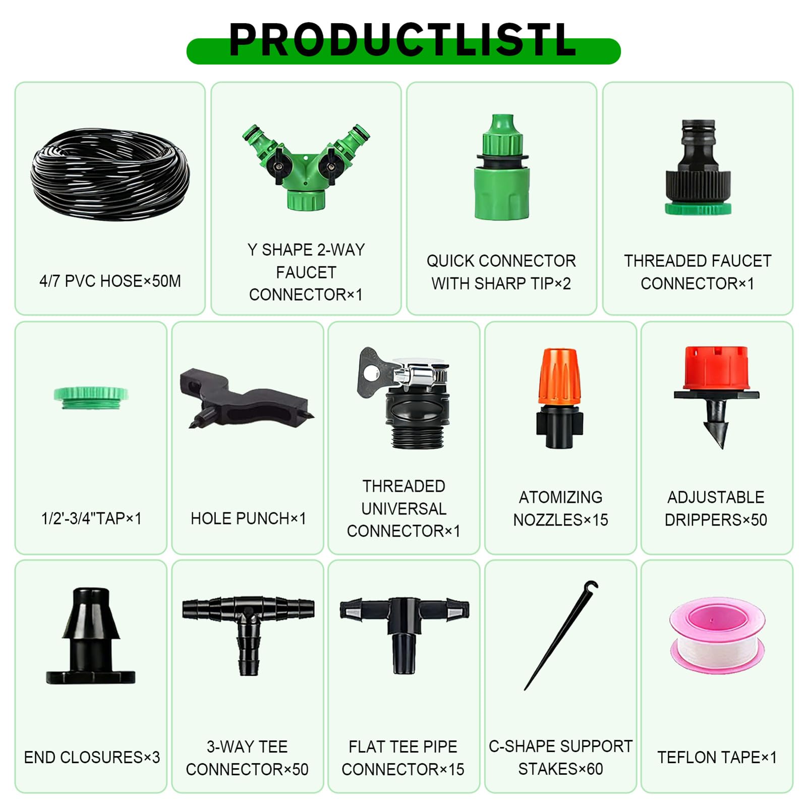Kit for irrigazione a goccia in PVC ABS | Sistema di irrigazione a goccia da 100-164 piedi for piante da giardino in serra(164FT)