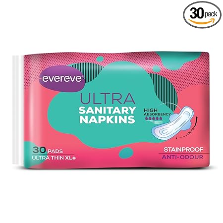 Evereve Ultra Sanitary Napkin/Pad, XXL 320mm, Pack of 30 Napkins