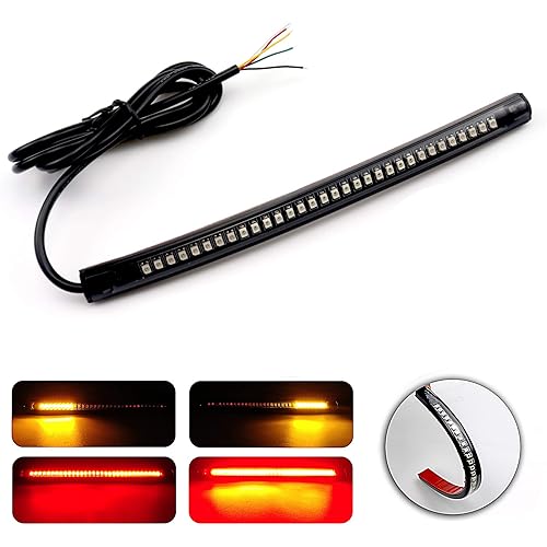 LivTee Universal 8" Flexible LED Light Strip with Tail Brake Stop Turn Signal Lights All-in-one for Motorcycle Scooter Quad Cruiser Off Road, Red/Amber