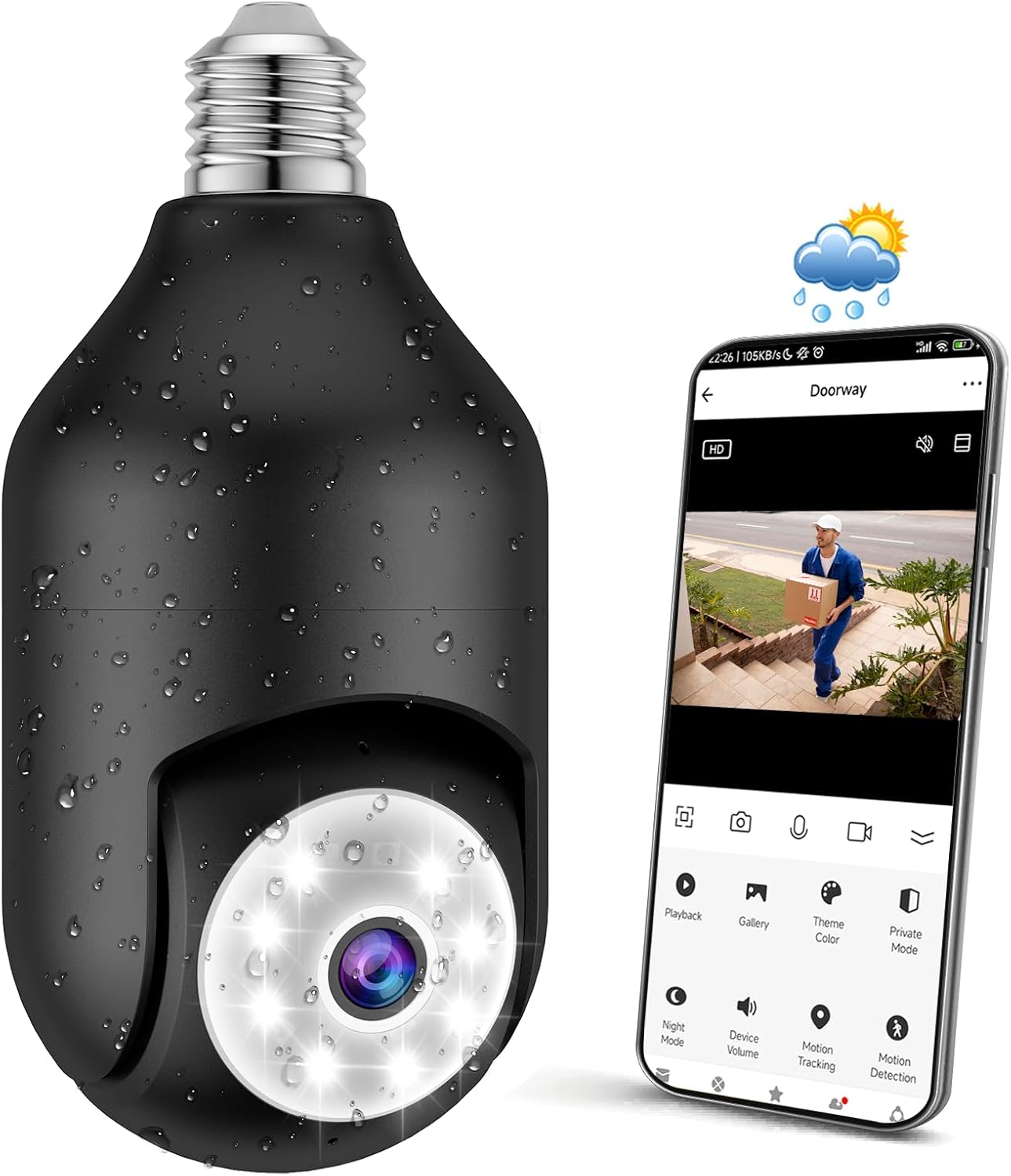 SYMYNELEC Light Bulb Security Camera Outdoor Waterproof