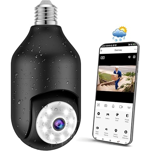 SYMYNELEC Light Bulb Security Camera Outdoor Waterproof, 2K 4MP 2.4GHz Wireless WiFi Light Socket Security Cam 360 Motion Detection Tracking Color Night Vision 2 Way Talk Works with Alexa (Black)