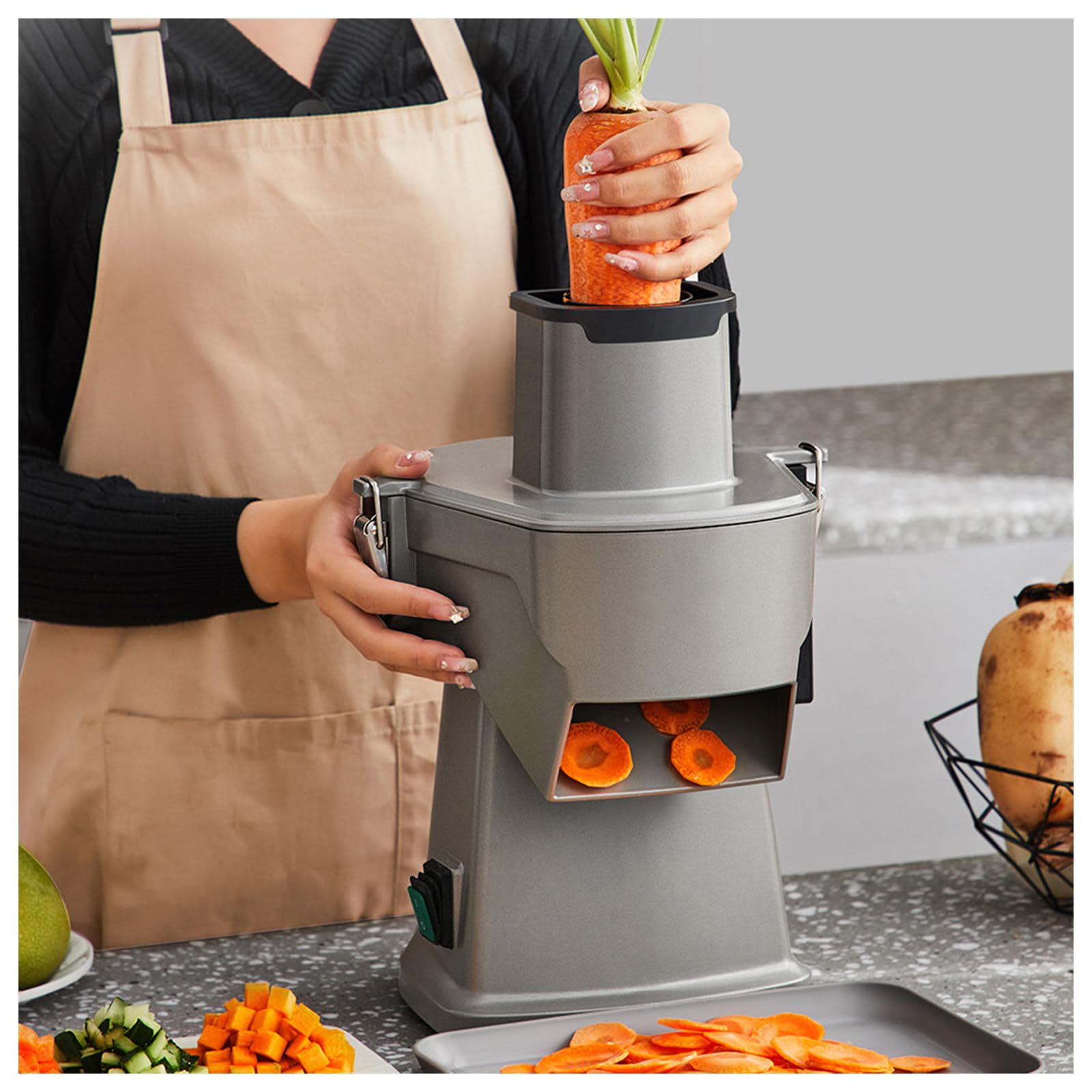 XUFWANYE 4-In-1 Electric Vegetable Chopper, 200W Vegetable Slicer Food Processor, Veggie Food Cutter With Slicing Shredding Dicing And Striping Function For Commercial Home Use
