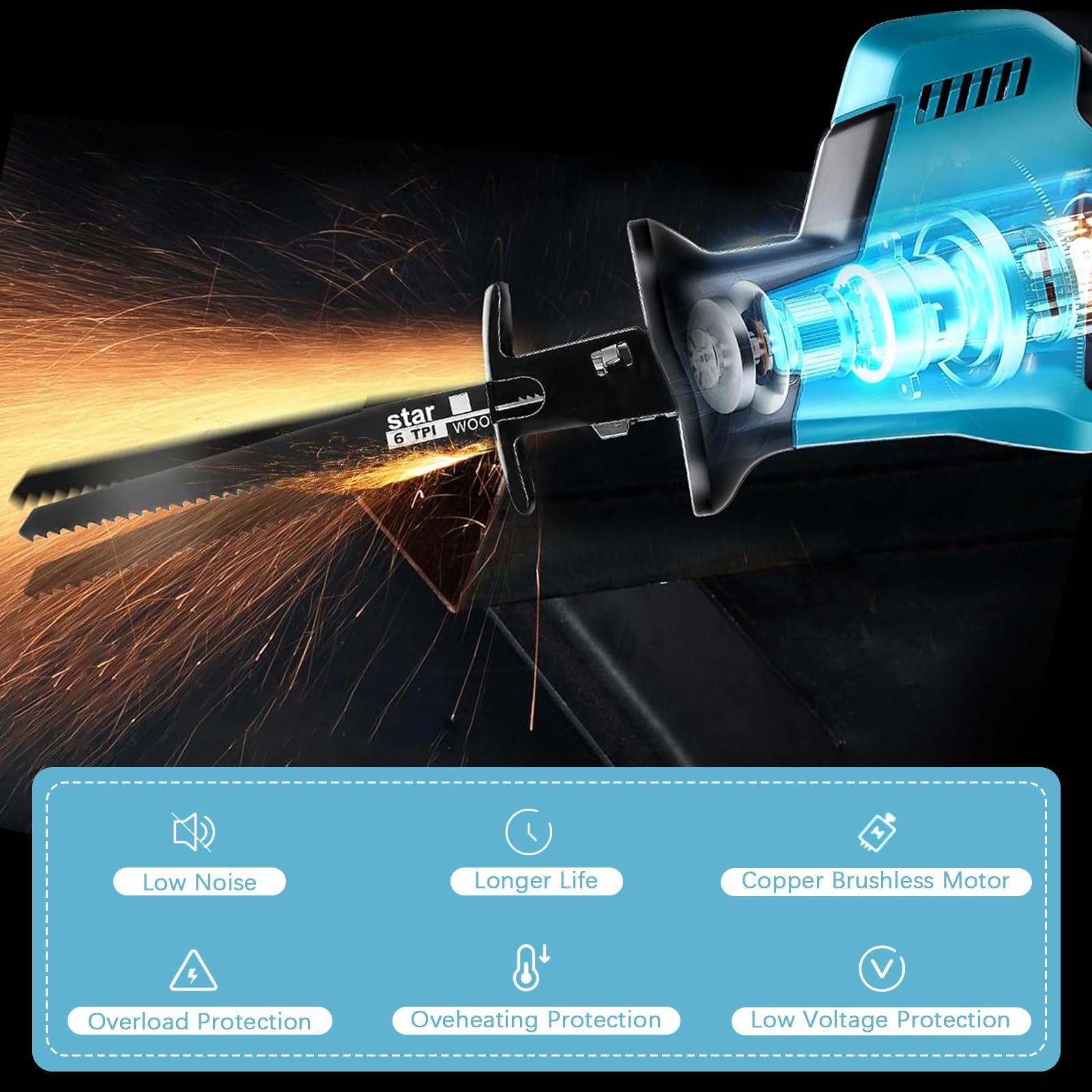 Scie Sabre Électrique Sans fil Hychika RS22D 2800 rpm