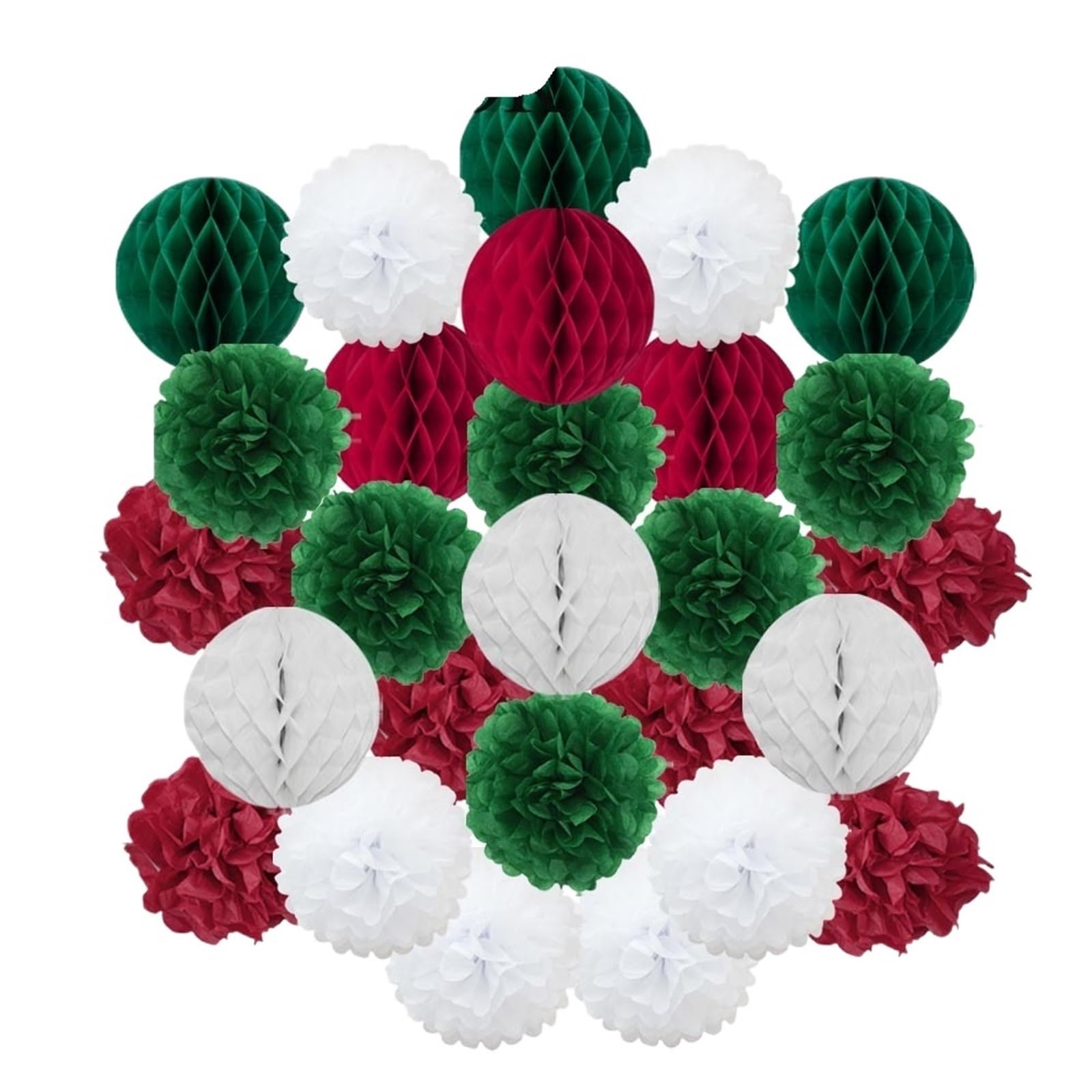 Wedding Ceremony DIY Decoration Hanging Round Ball Honeycomb Paper Pompom for Baptism Birthday Party Favor for Birthday Wedding(Red Green,8inch(20cm))