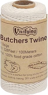 Vivifying Butchers Twine, 328 Feet 3Ply Cotton Bakers Twine, Food Safe Cooking String for Tying Meat, Making Sausage, Trussing Turkey, Roasting and Packing (Beige)