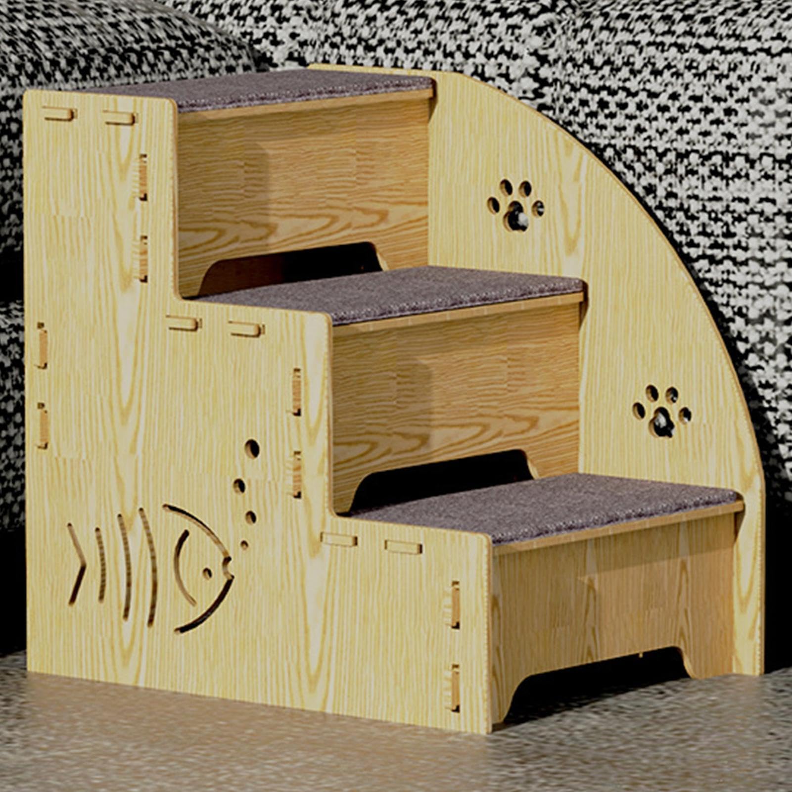 Taburete para mascotas, camas elevadas para perros y cachorros, escalones elevados de madera con 3 peldaños para mascotas, escalera para gatos, rampa interior