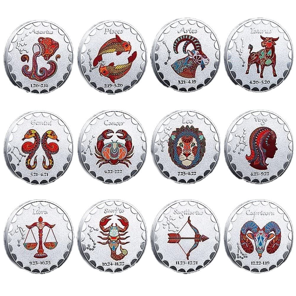 Pièces Commémoratives Zodiaque Peinté 12pcs Coins d'Art Collection Astrologie