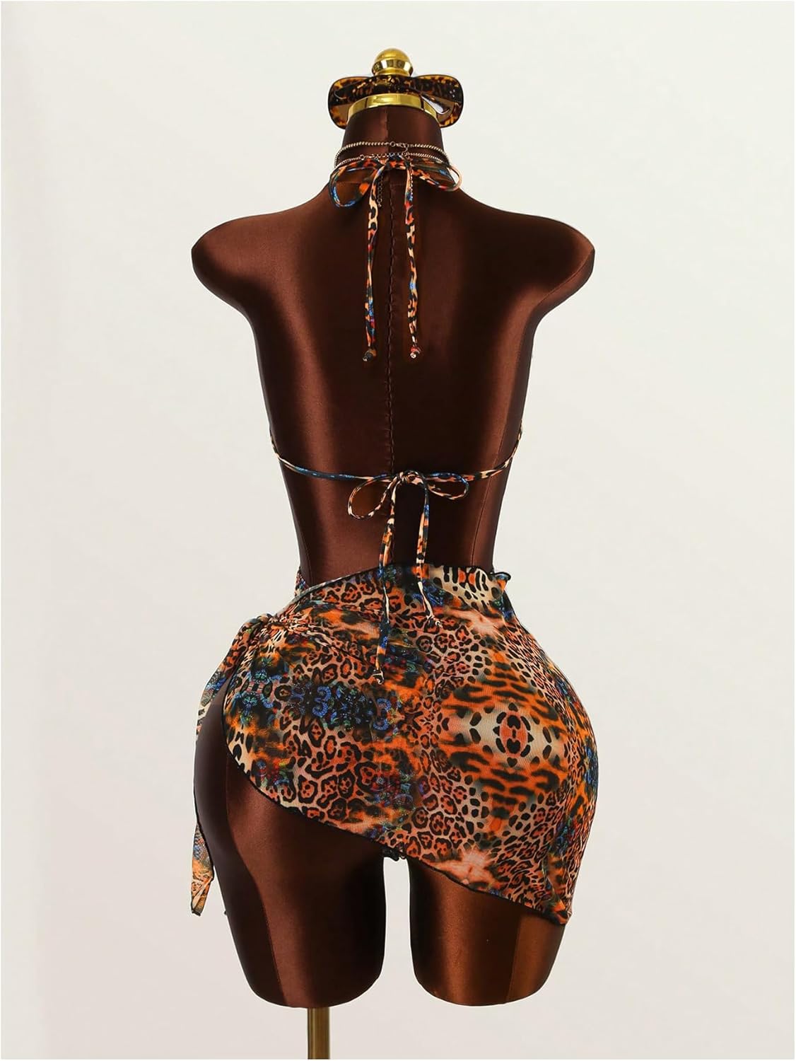 Verdusa Women's 2 Piece Sets Leopard One Piece Swimsuit with Cover Up Skirt Cheeky Vacation Outfits