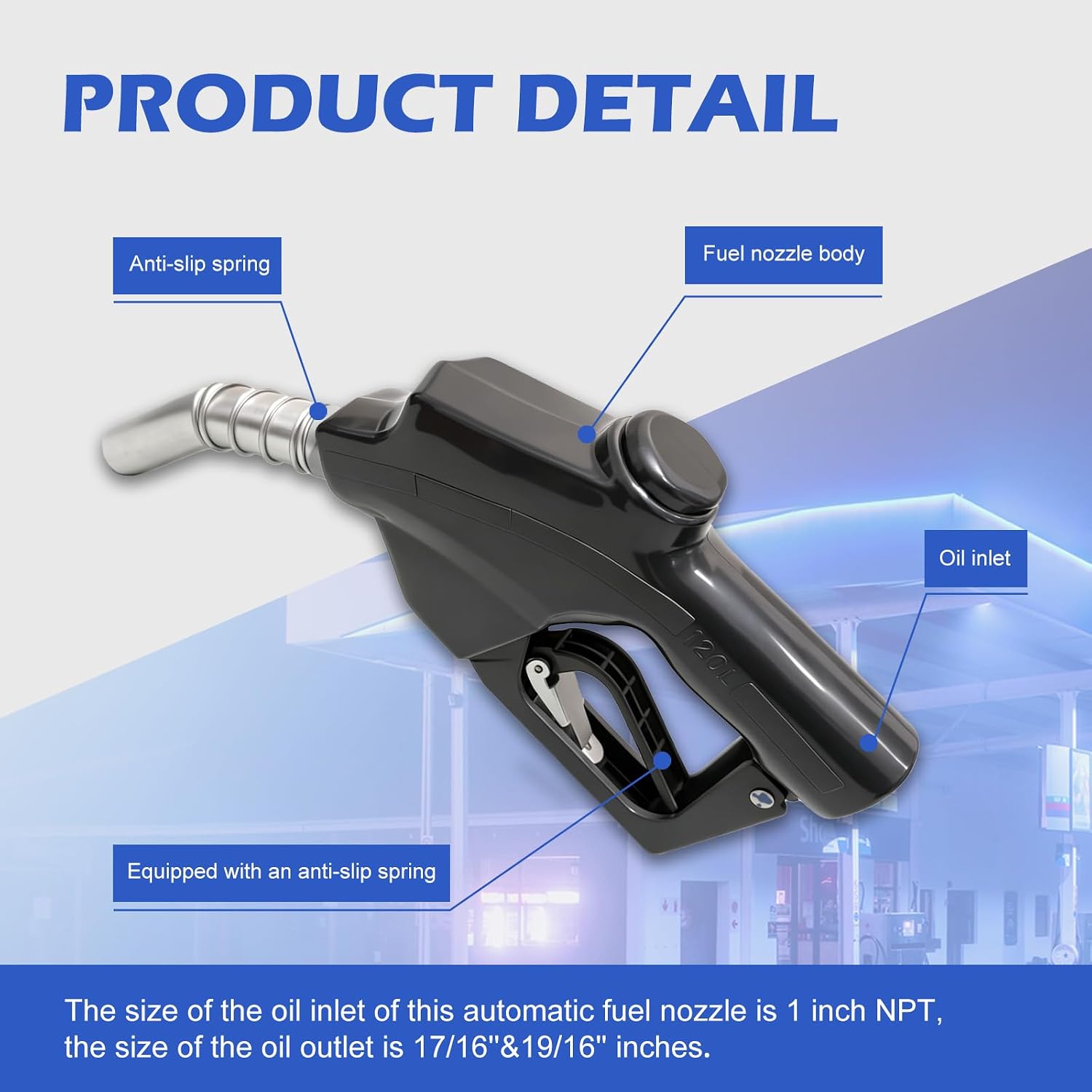 1"NPT Automatic Shut-Off Fuel Nozzle 19/16" Spout for Diesel Gasoline