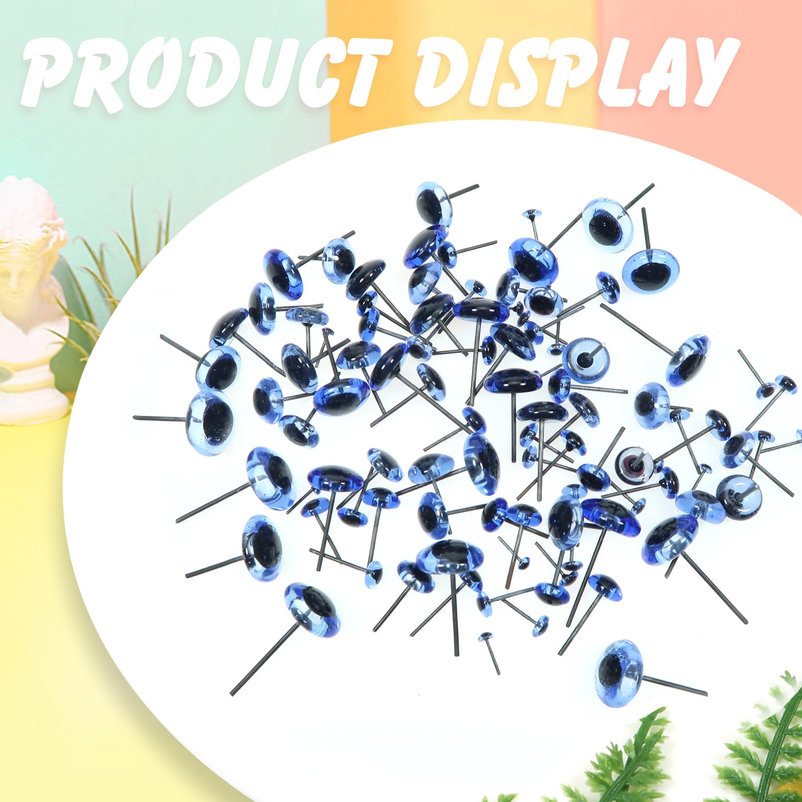 TOAOB 100pcs Blue Glass Eyes Kits 3mm to 12mm Assorted Sizes for Crafts Needle Felting Decoys Sewing