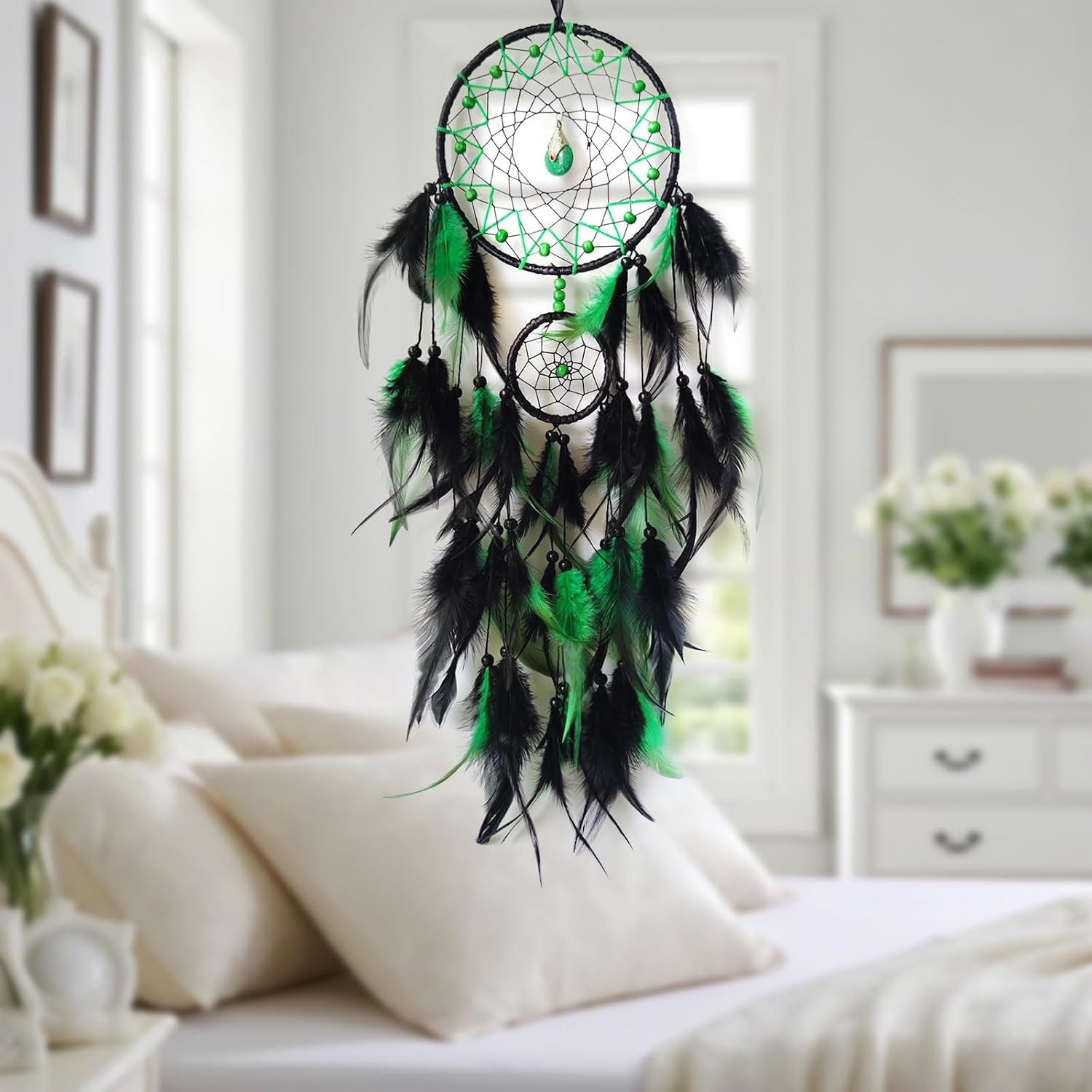 Black and Green Dream Catcher with Pendant
