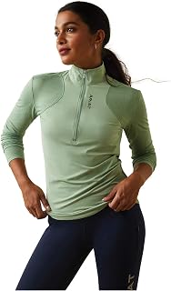 ARIAT Womens Breathe 1/4 Zip Baselayer - Basil - Lightweight Breathable UV Sun Protection and SPF Properties