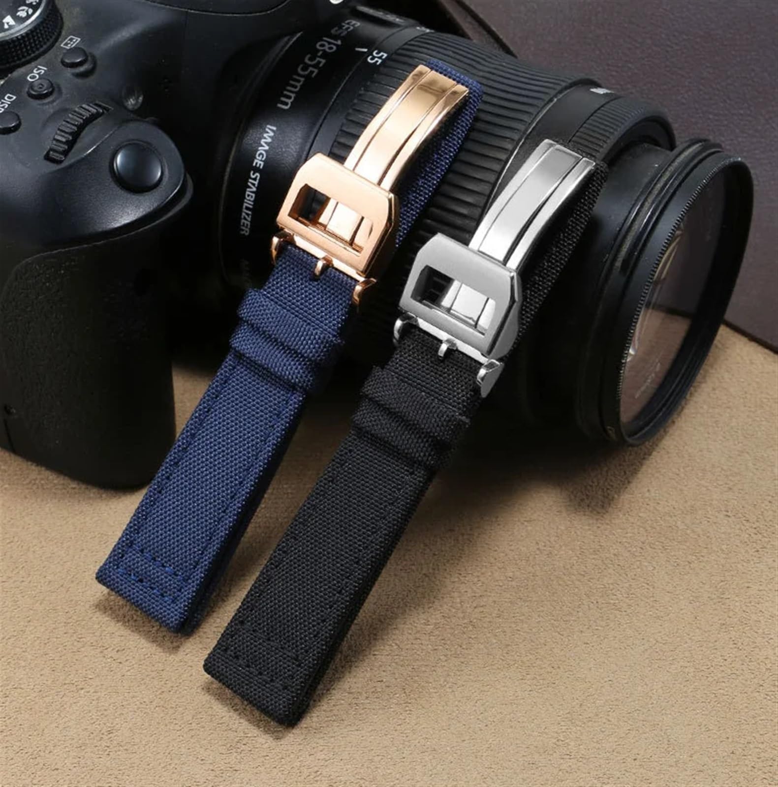 XMKT 20mm 21mm 22mm Nylon Canvas Cinturino per IWC PILOT Portogallo PORTOFINO Cinturino in Tessuto Fibbia Pieghevole Cintura in Pelle di Vacchetta
