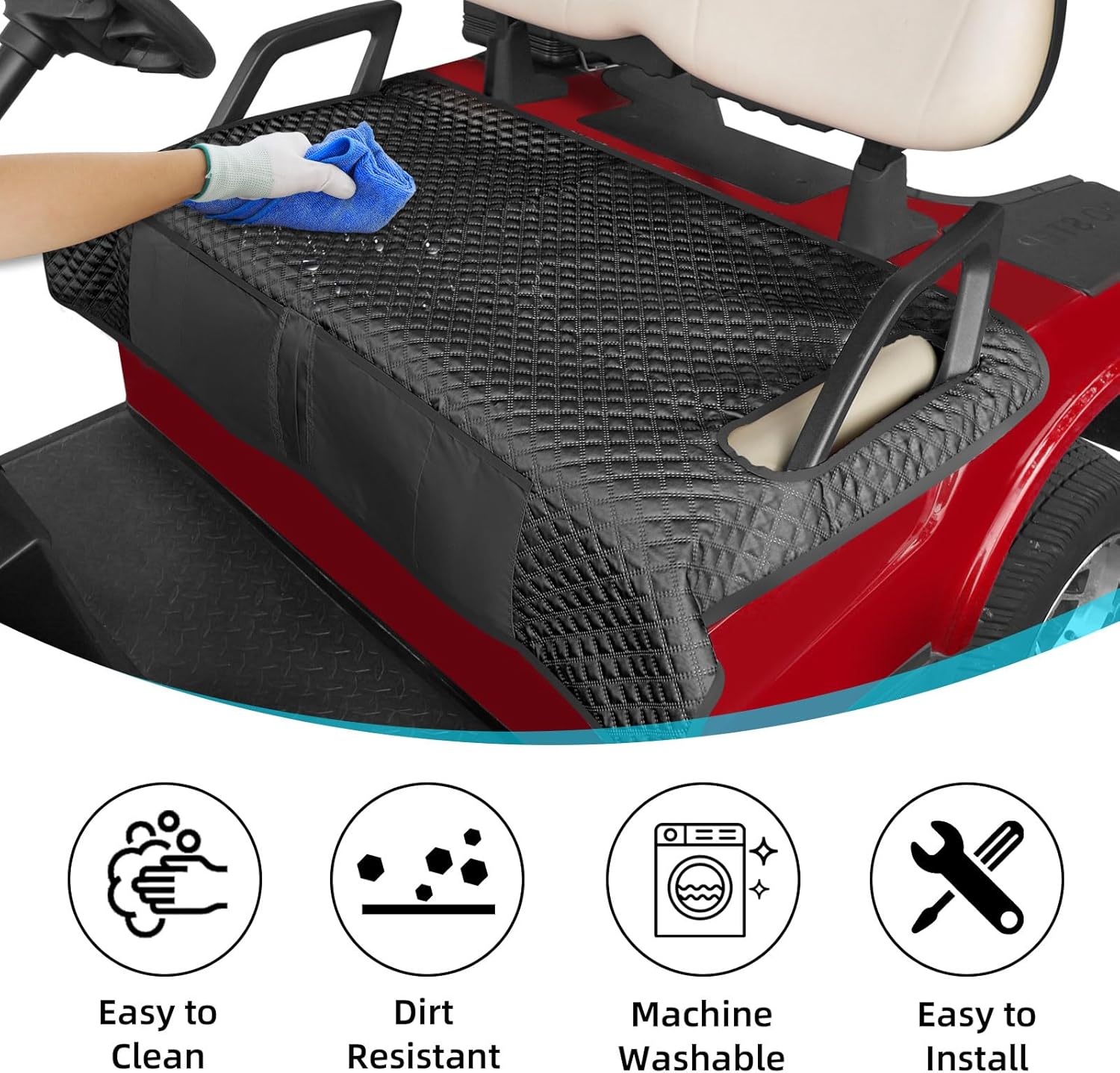 Roykaw Golf Cart Seat Cover, Golf Cart Seat Blanket w/Double Layer Universal Compatible with EZGO TXT RXV/Club Car DS Precedent 2 Seat Golf Carts, w/ 4 Storage Pockets, Easy to Use & Clean, Black